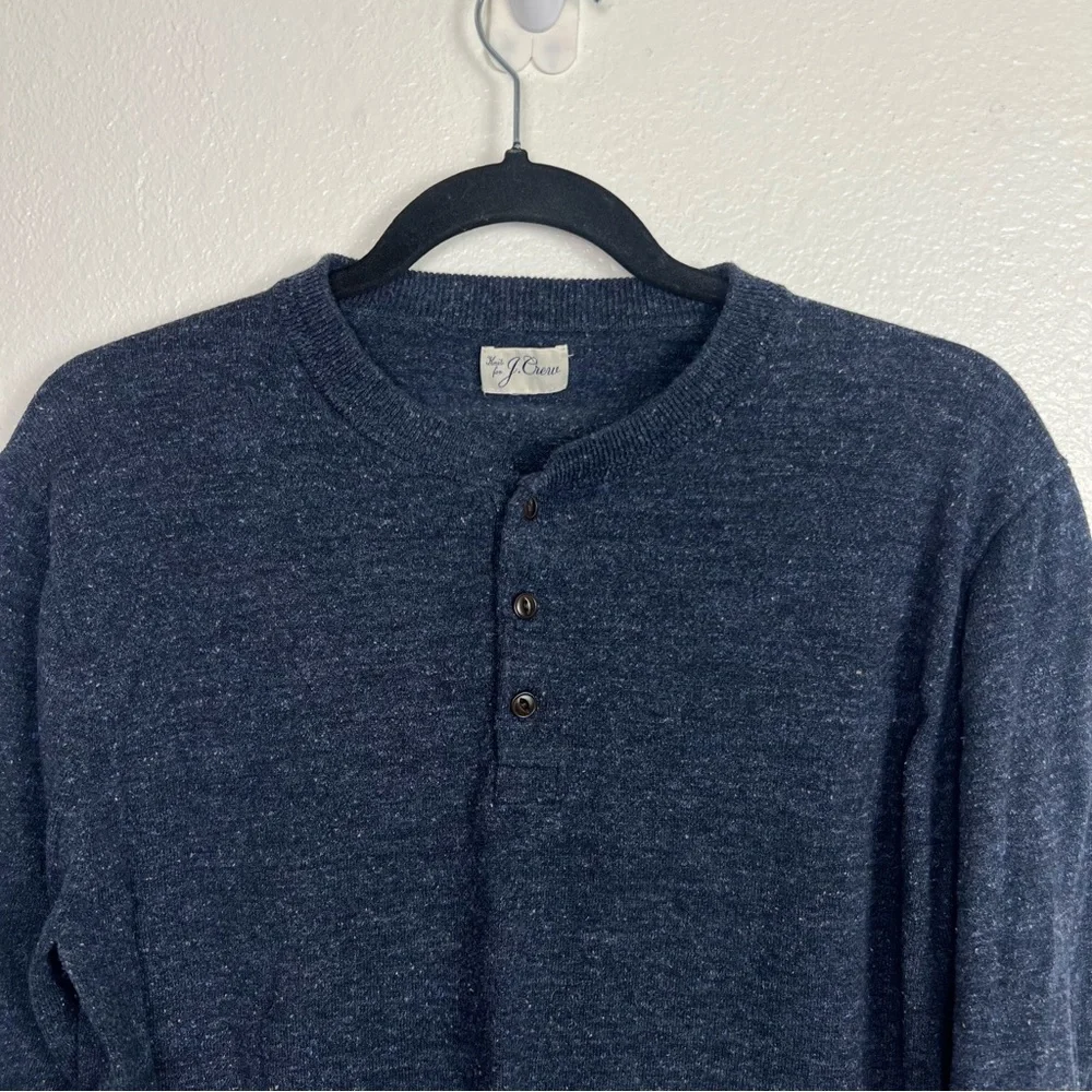 J.CREW Sweater Men’s M Cotton Silk Donegal Henley Pullover Blue‎ Flecked Preppy